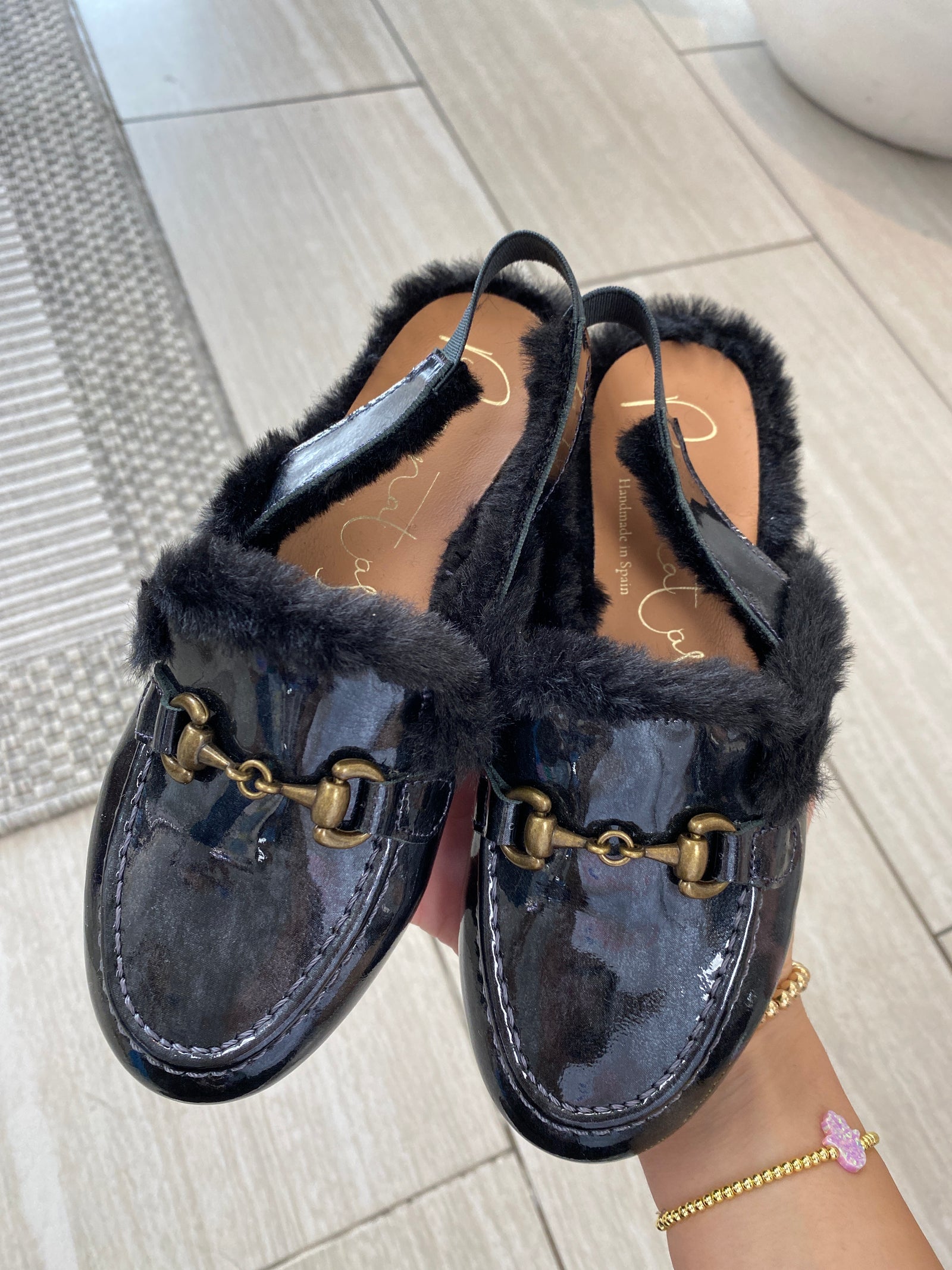 Papanatas Gray Patent Buckle Mule-Tassel Children Shoes