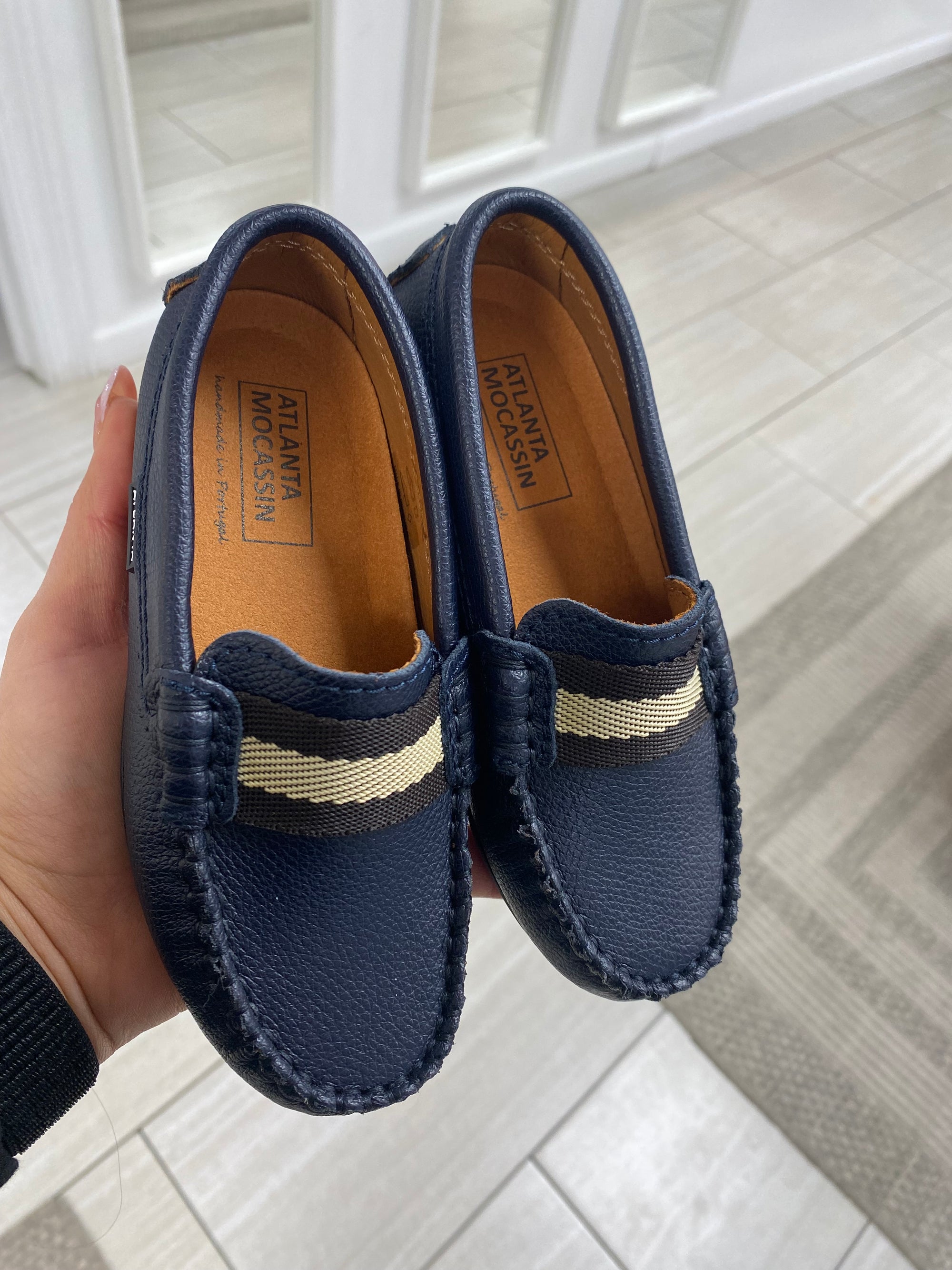 Atlanta Mocassin Navy Pebbled Ribbon Loafer-Tassel Children Shoes