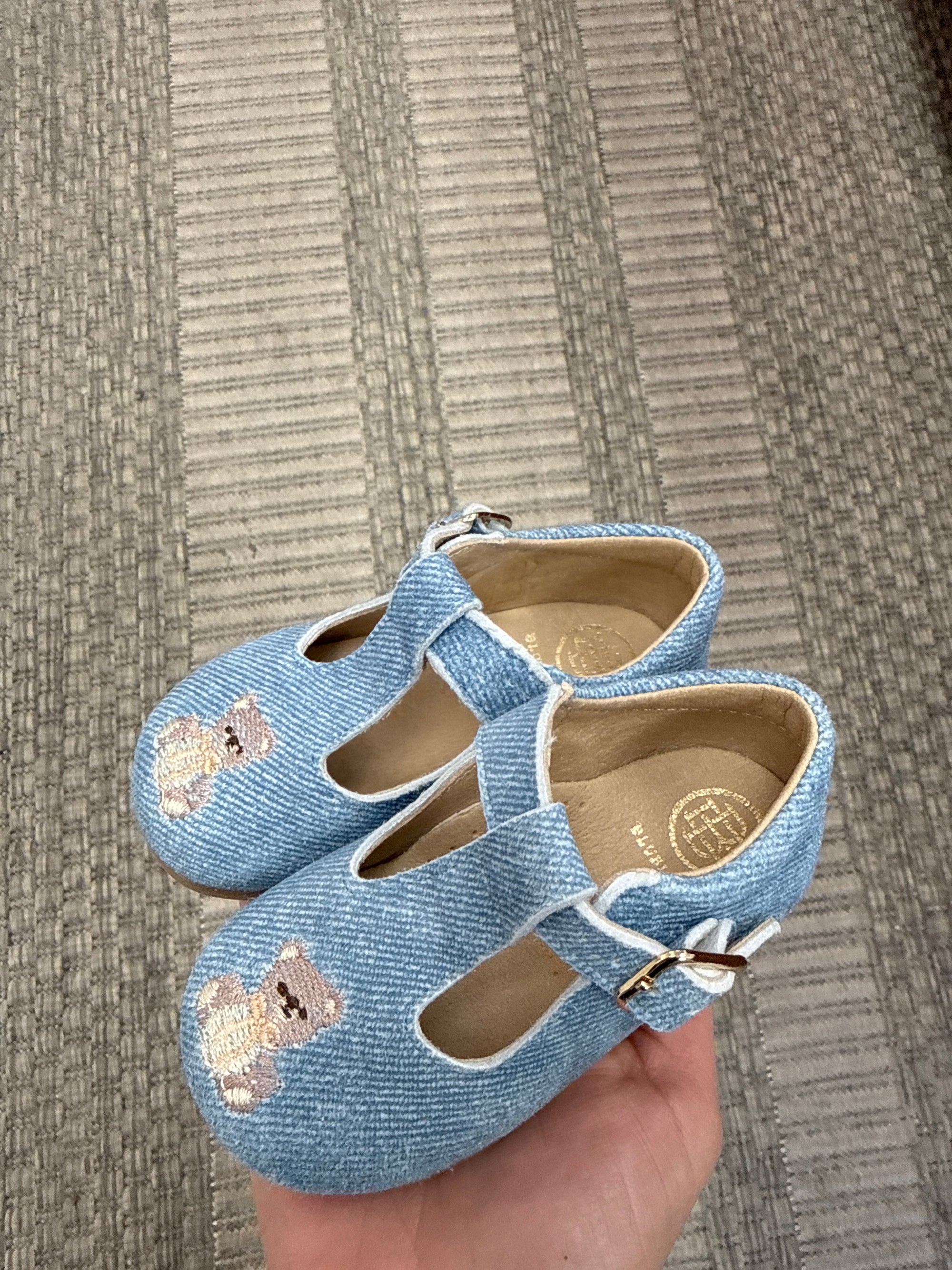 Blublonc Denim Teddy Embroidered Baby Shoe-Tassel Children Shoes