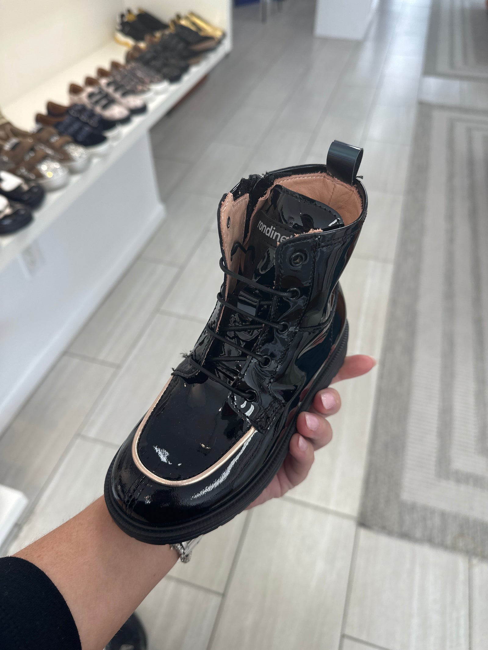 Rondinella Black Patent and Rose Bootie-Tassel Children Shoes