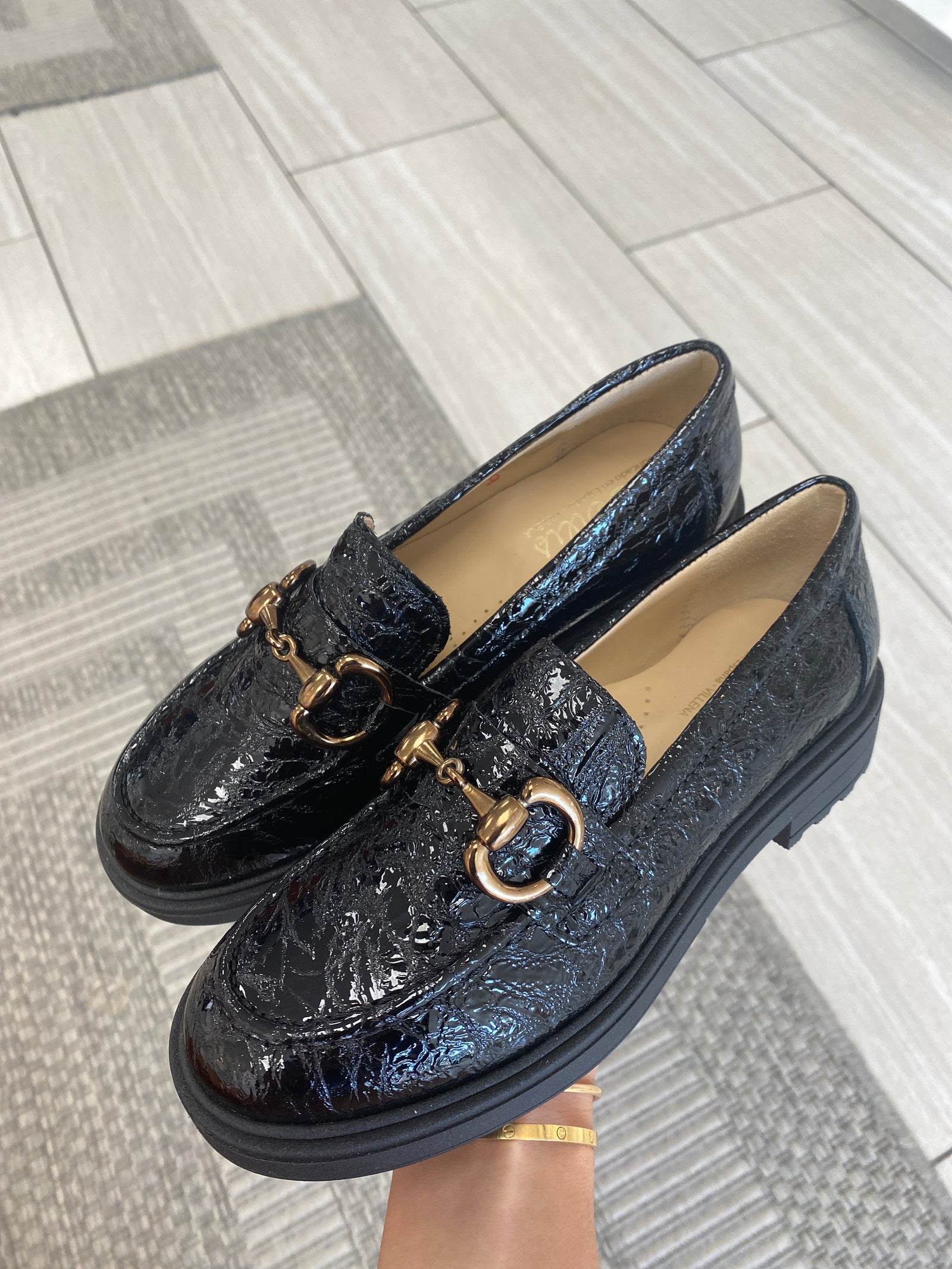 Beberlis Black Patent Croc Chain Loafer-Tassel Children Shoes