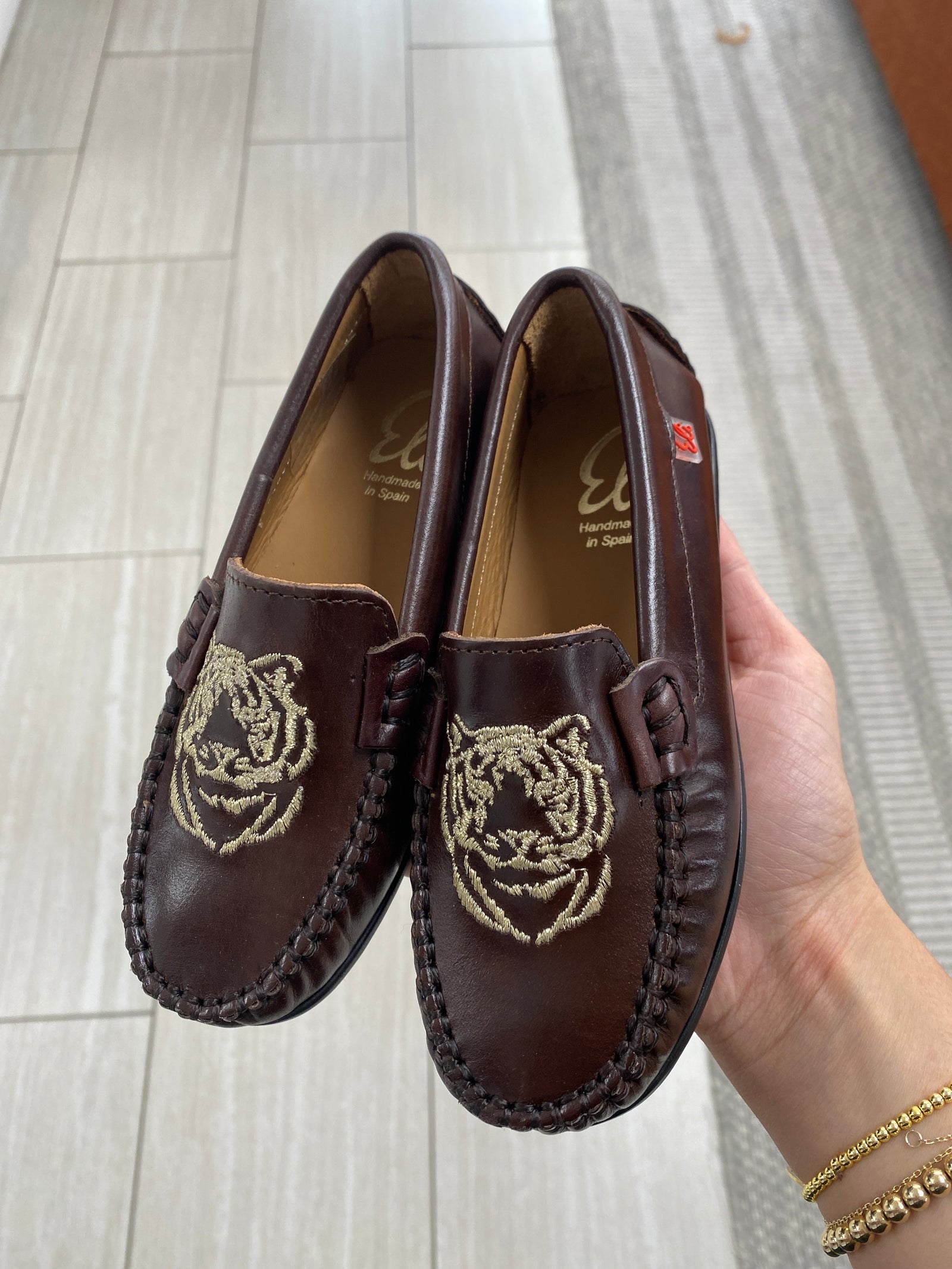Papanatas Brown Tiger Embroidered Loafer-Tassel Children Shoes