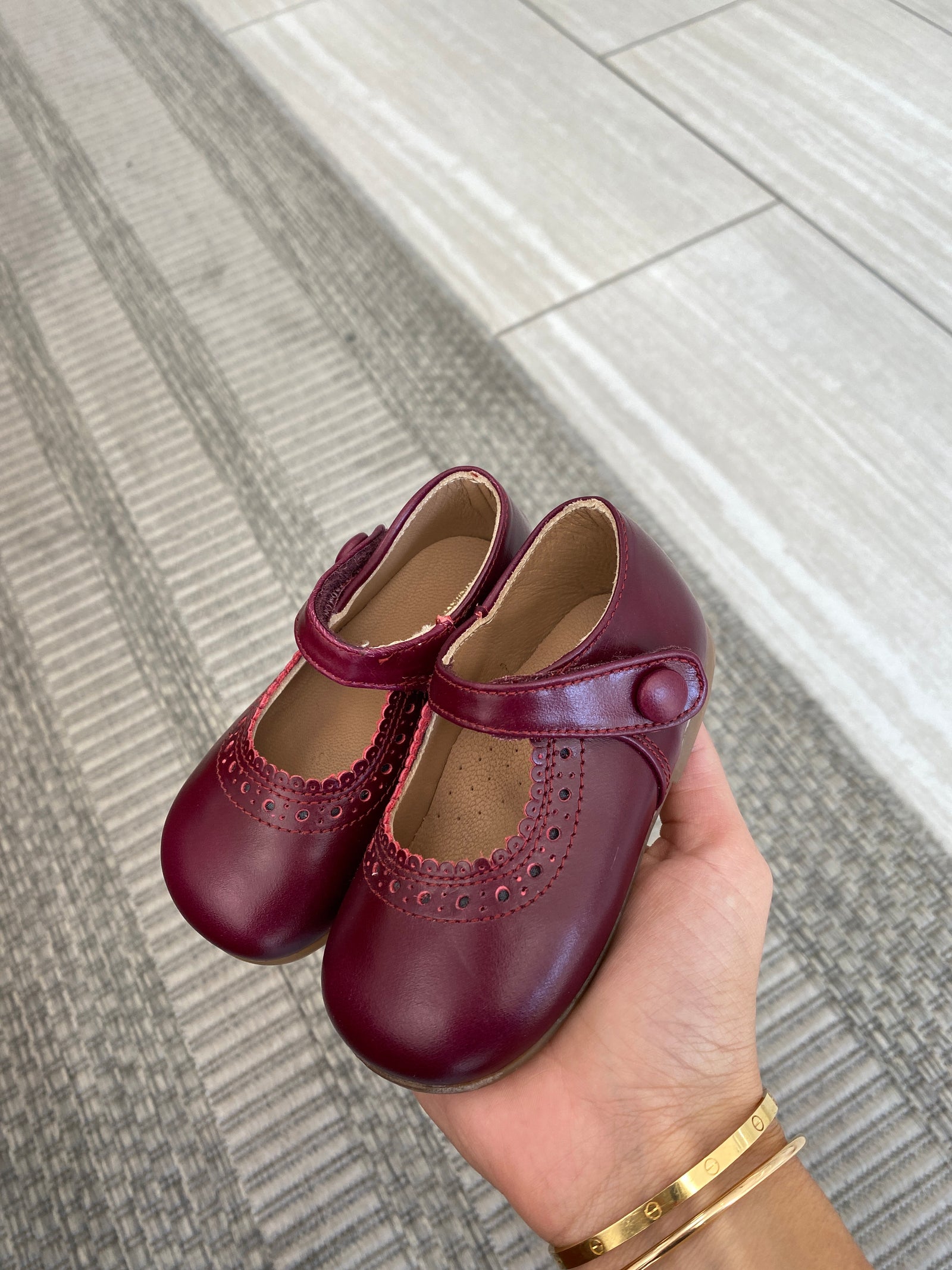 Papanatas Burgundy Scalloped Velcro Baby Shoe-Tassel Children Shoes