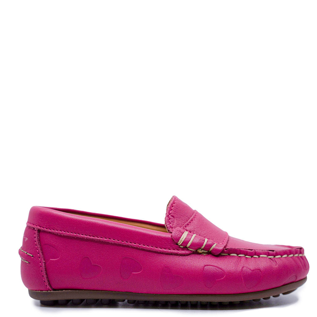 LMDI Magenta Heart Stamped Loafer-Tassel Children Shoes