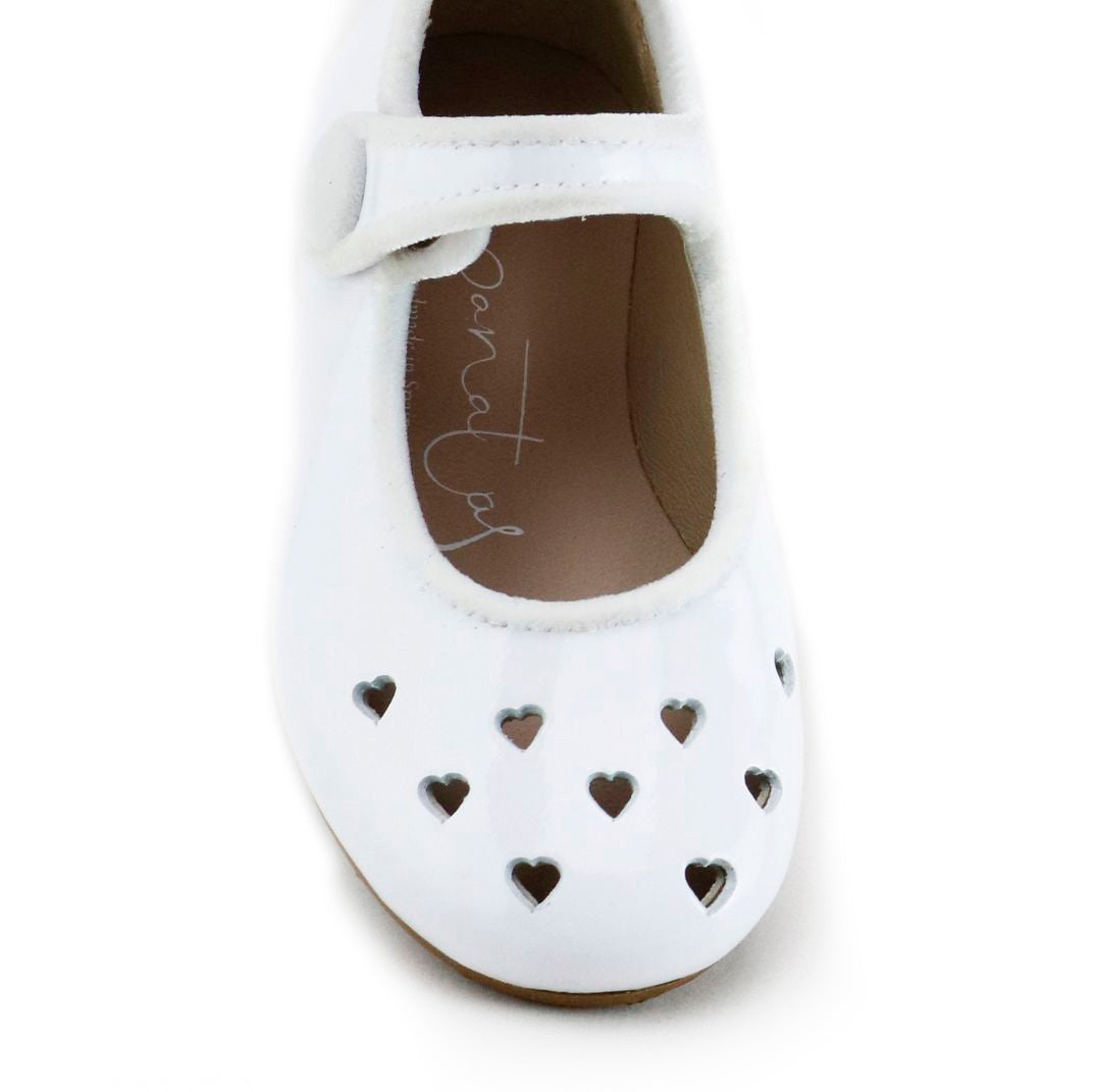 Papanatas White Patent Heart Mary Jane-Tassel Children Shoes