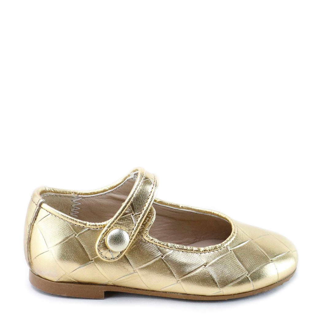 Papanatas Gold Square Velcro Mary Jane-Tassel Children Shoes