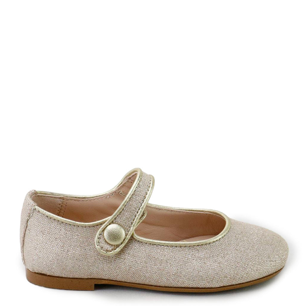 Papanatas Soft Gold Linen Mary Jane-Tassel Children Shoes