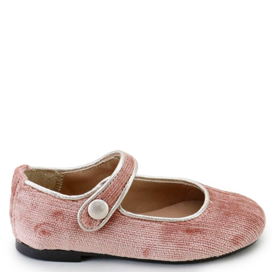 Papanatas Rosa Textured Velvet Mary Jane-Tassel Children Shoes