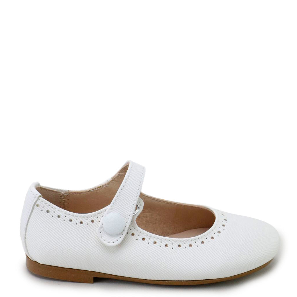Papanatas White Textured Mary Jane-Tassel Children Shoes