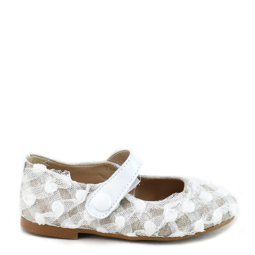 Papanatas White Tulle Mary Jane-Tassel Children Shoes