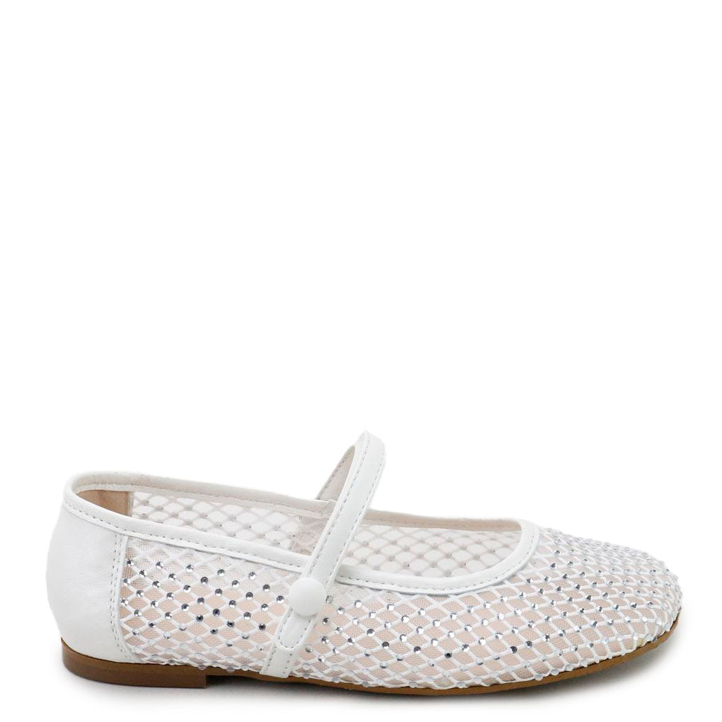 Papanatas White Diamond Mesh Mary Jane-Tassel Children Shoes