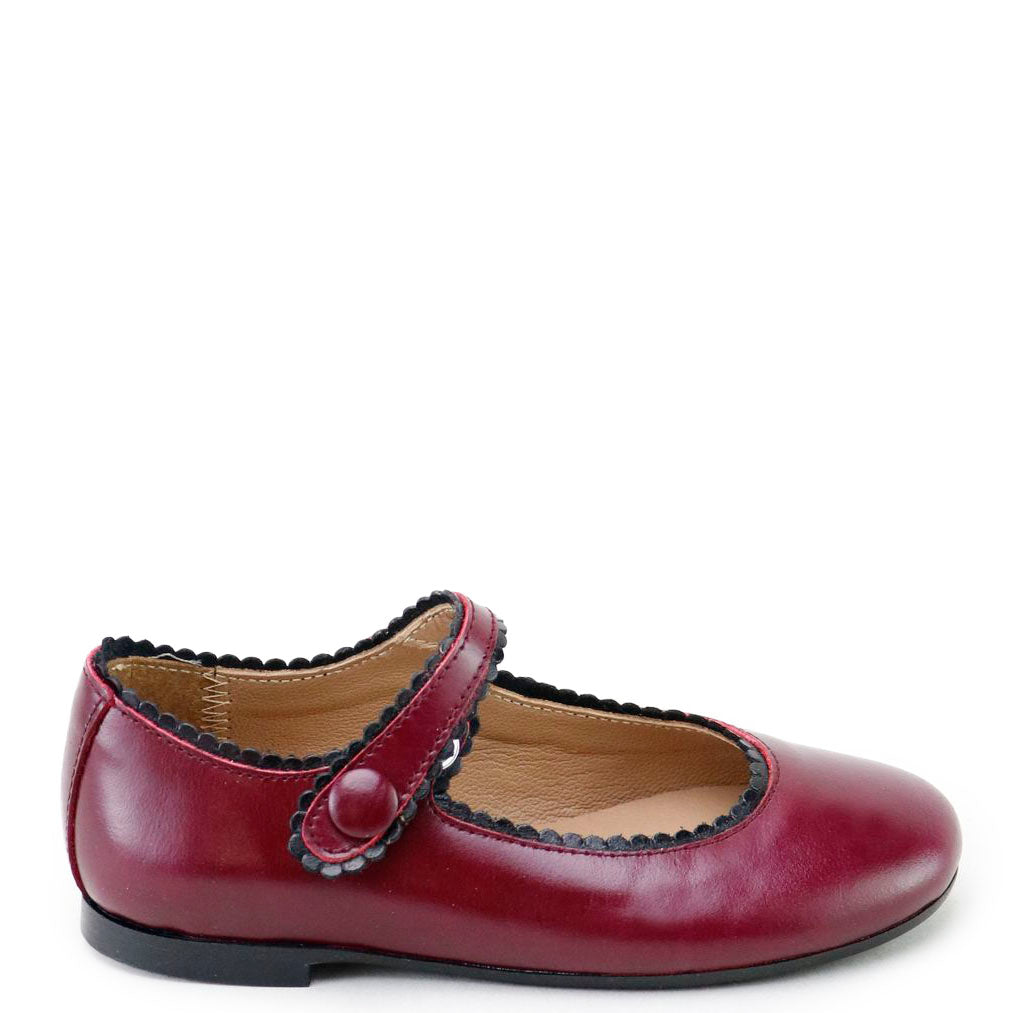 Papanatas Burgundy and Black Scalloped Mary Jane-Tassel Children Shoes