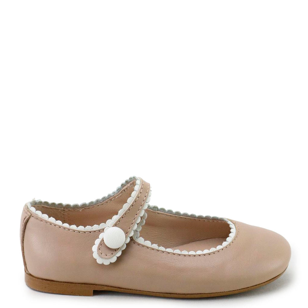 Papanatas Skin and White Scalloped Mary Jane-Tassel Children Shoes