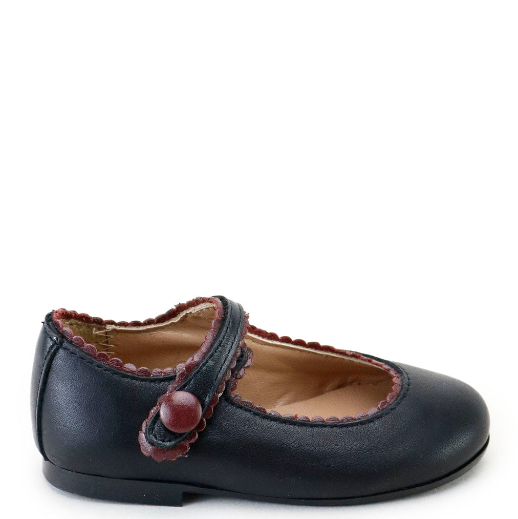 Papanatas Black and Burgundy Scalloped Mary Jane-Tassel Children Shoes