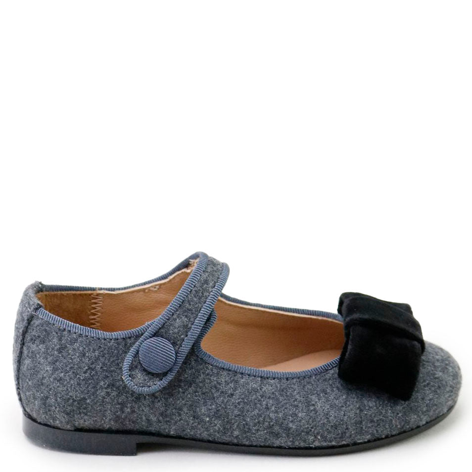Papanatas Gray and Black Bow Mary Jane-Tassel Children Shoes