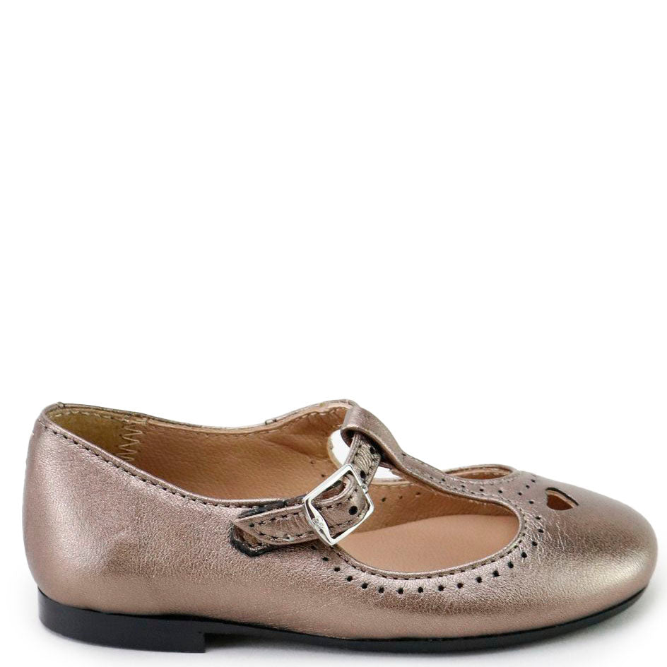 Papanatas Bronze Heart T Strap Mary Jane-Tassel Children Shoes