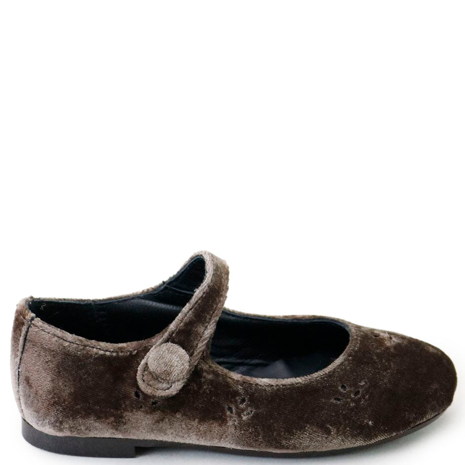 Papanatas Cafe Velvet Perf Mary Jane-Tassel Children Shoes
