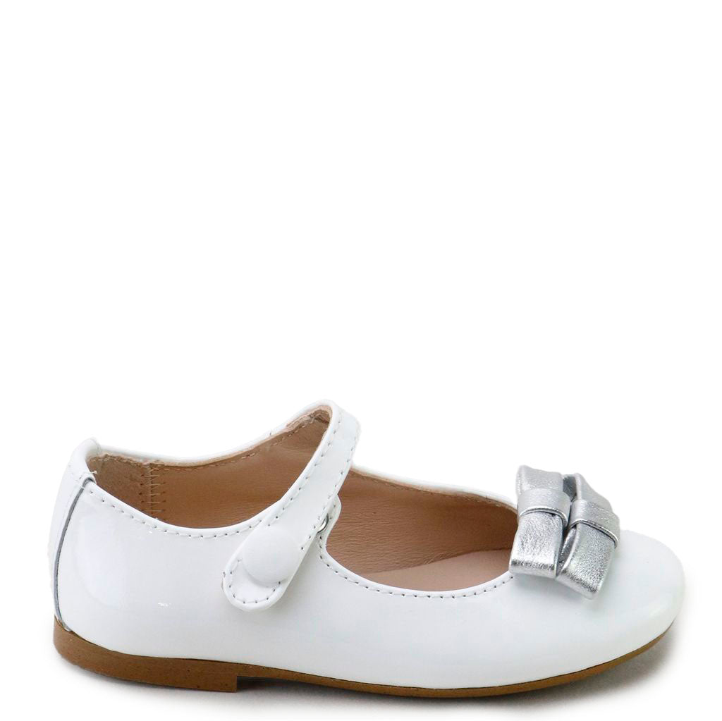 Papanatas White Patent Bow Mary Jane-Tassel Children Shoes