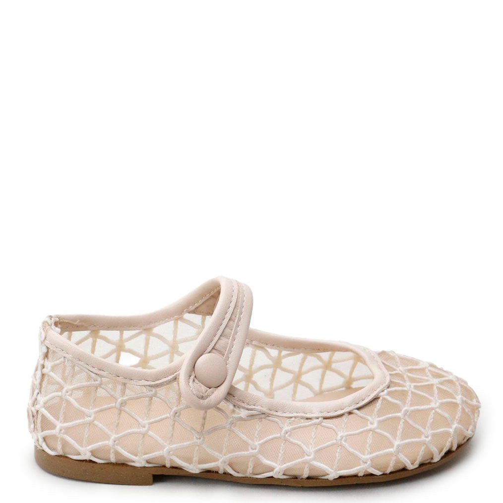 Papanatas Beige Mesh Weave Mary Jane-Tassel Children Shoes