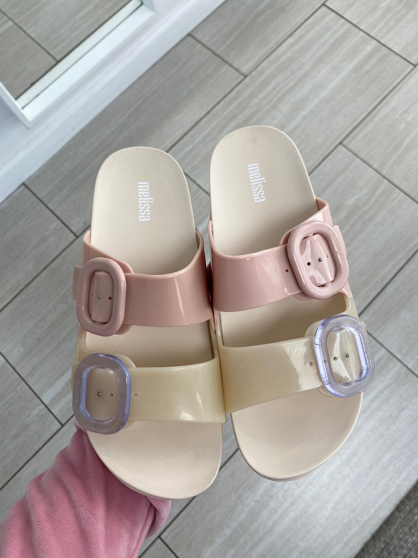 Mini Melissa Pink and Cream Jelly Slide-Tassel Children Shoes