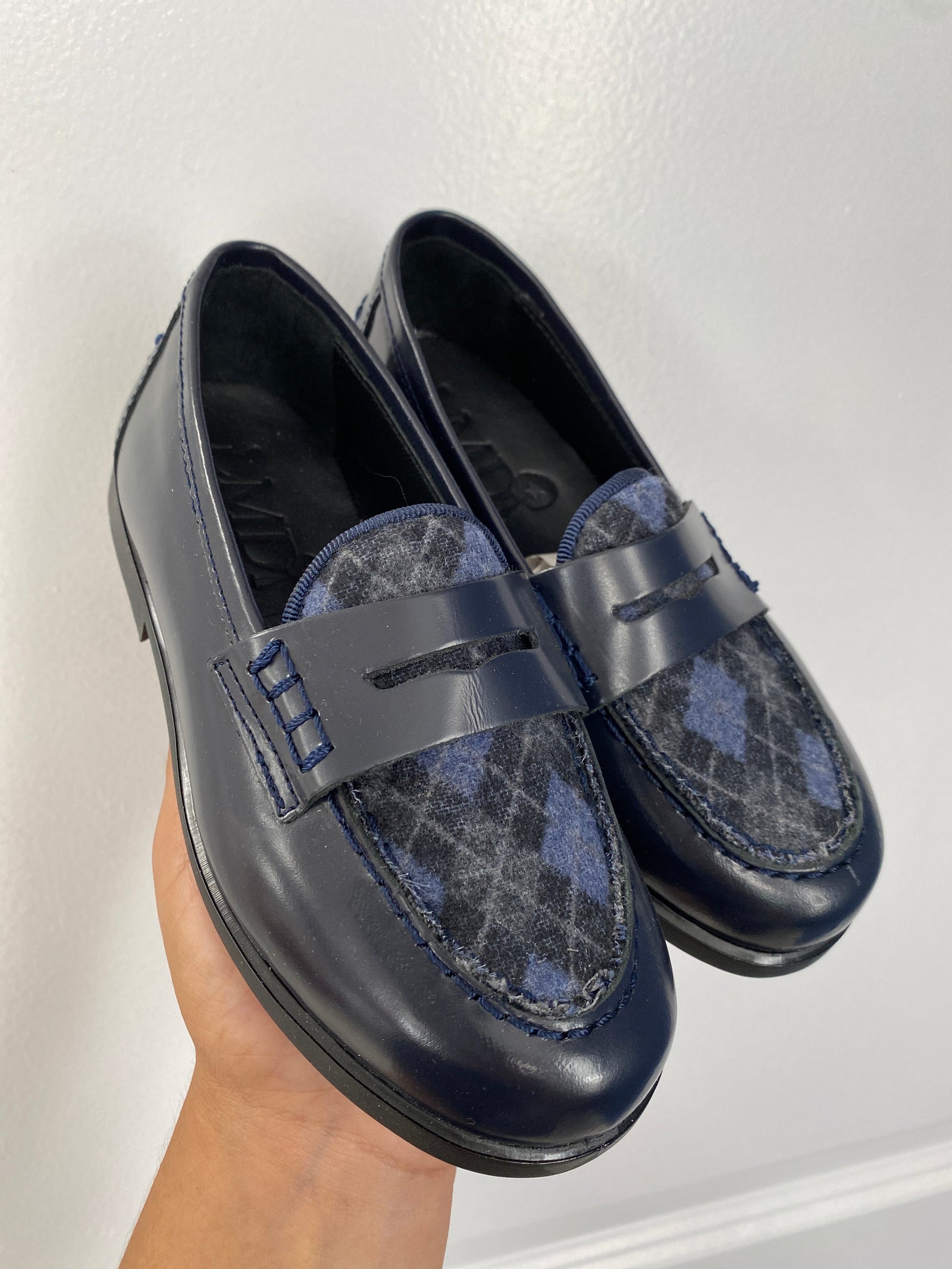 LMDI Navy Florentic Plaid Loafer-Tassel Children Shoes