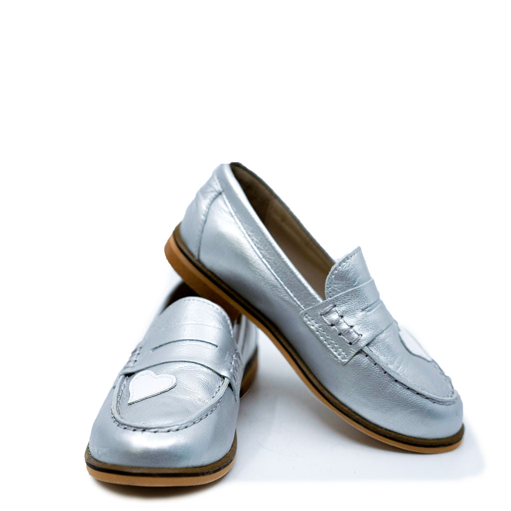LMDI Silver Heart Penny Loafer-Tassel Children Shoes