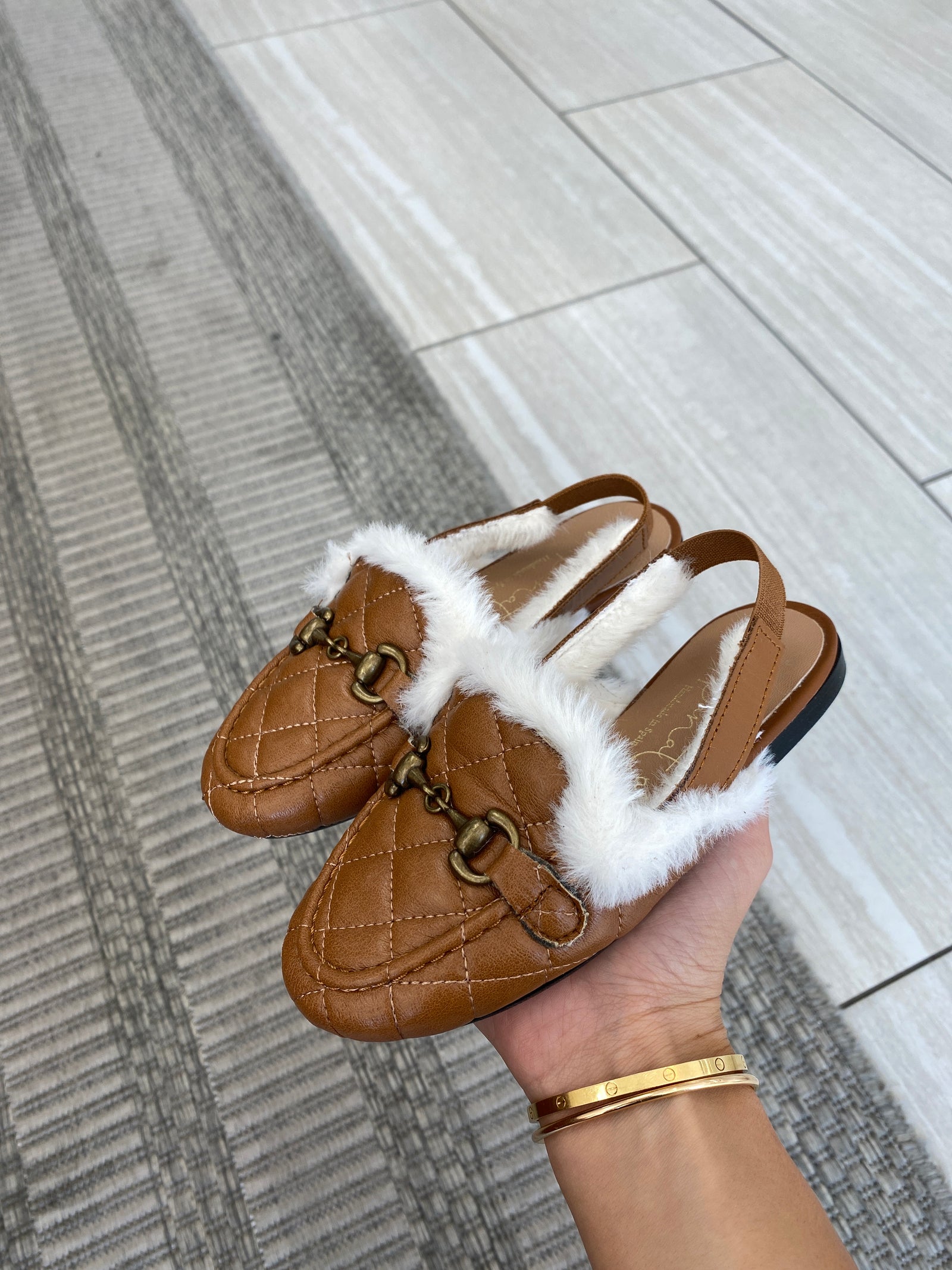 Papanatas Cuero Quilted Fur Slingback-Tassel Children Shoes