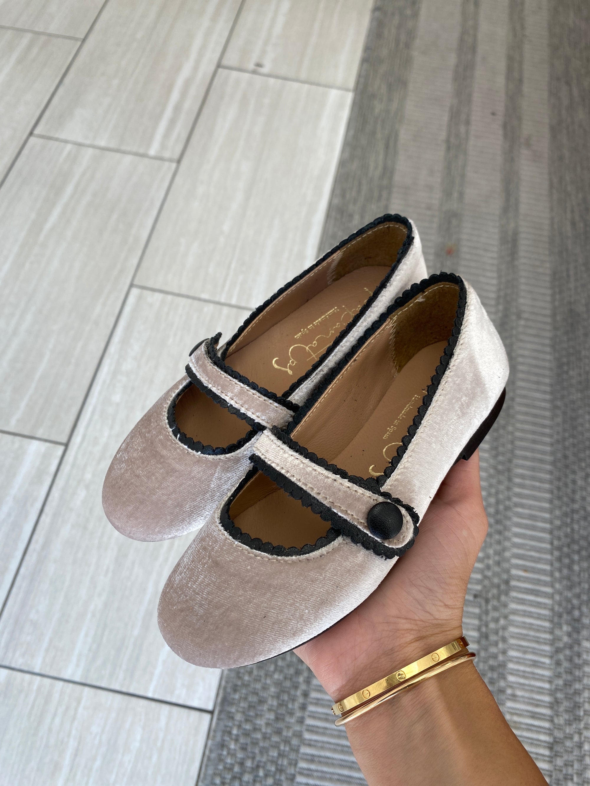 Papanatas Taupe and Black Scalloped Mary Jane-Tassel Children Shoes