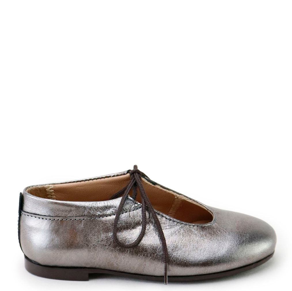 Papanatas Pewter Leather Lace Mary Jane-Tassel Children Shoes