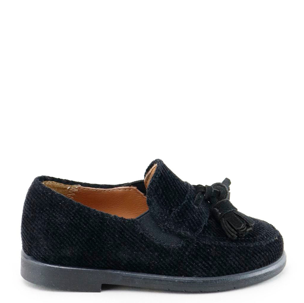 Papanatas Black Corduroy Tassel Loafer-Tassel Children Shoes