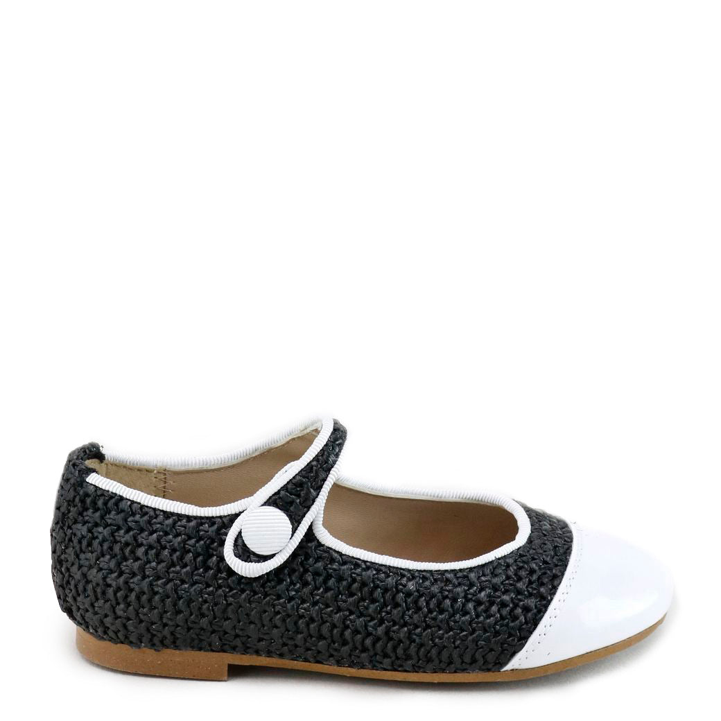Papanatas Black and White Crochet Captoe Mary Jane-Tassel Children Shoes