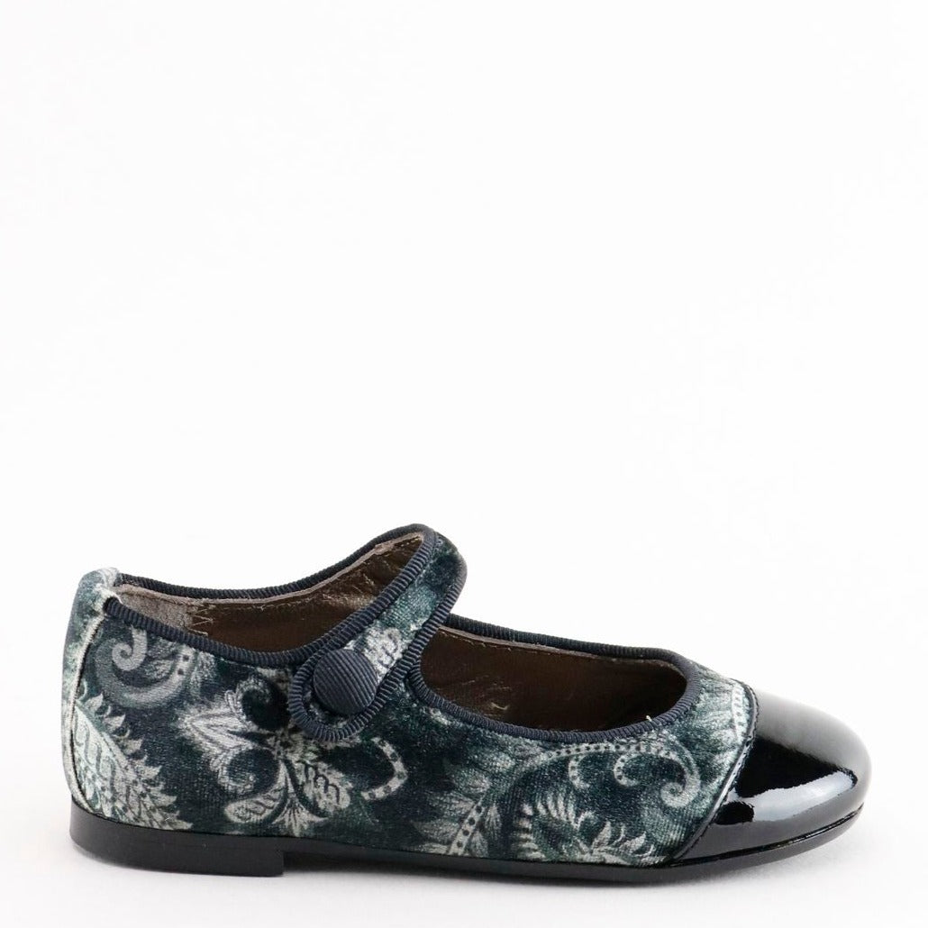 Papanatas Paisley Velvet Captoe Mary Jane-Tassel Children Shoes