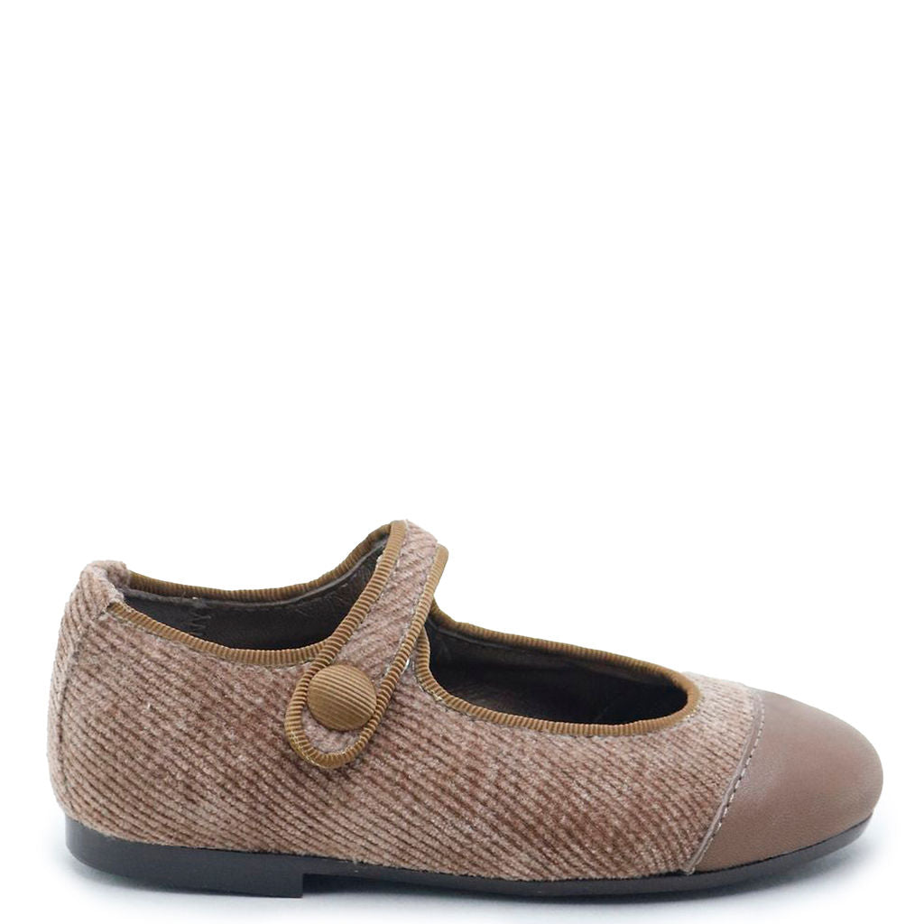 Papanatas Taupe Corduroy Captoe Mary Jane-Tassel Children Shoes
