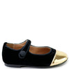 Papanatas Black Velvet and Gold Captoe Mary Jane-Tassel Children Shoes