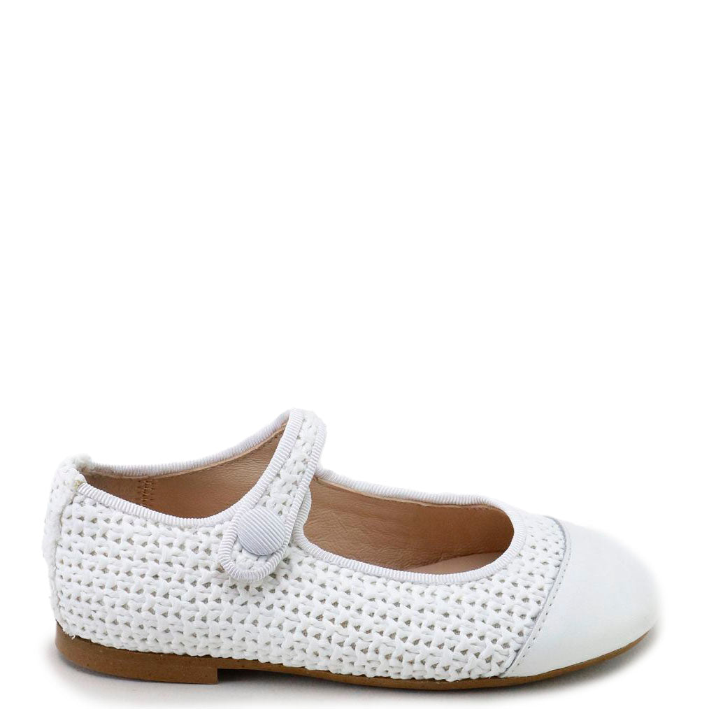 Papanatas White Weave Captoe Mary Jane-Tassel Children Shoes
