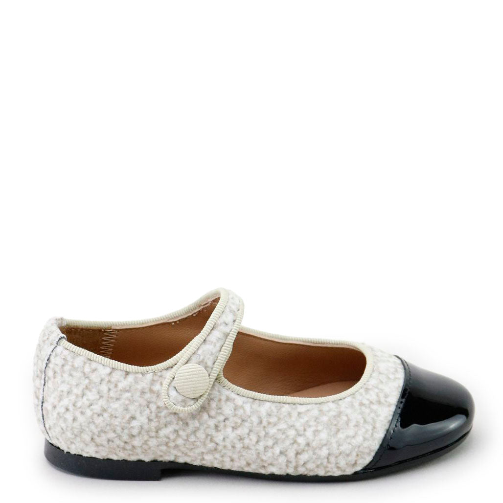 Papanatas Off White Wool Captoe Mary Jane-Tassel Children Shoes