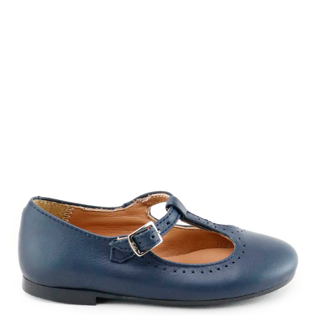 Papanatas Navy Leather T Strap Mary Jane-Tassel Children Shoes