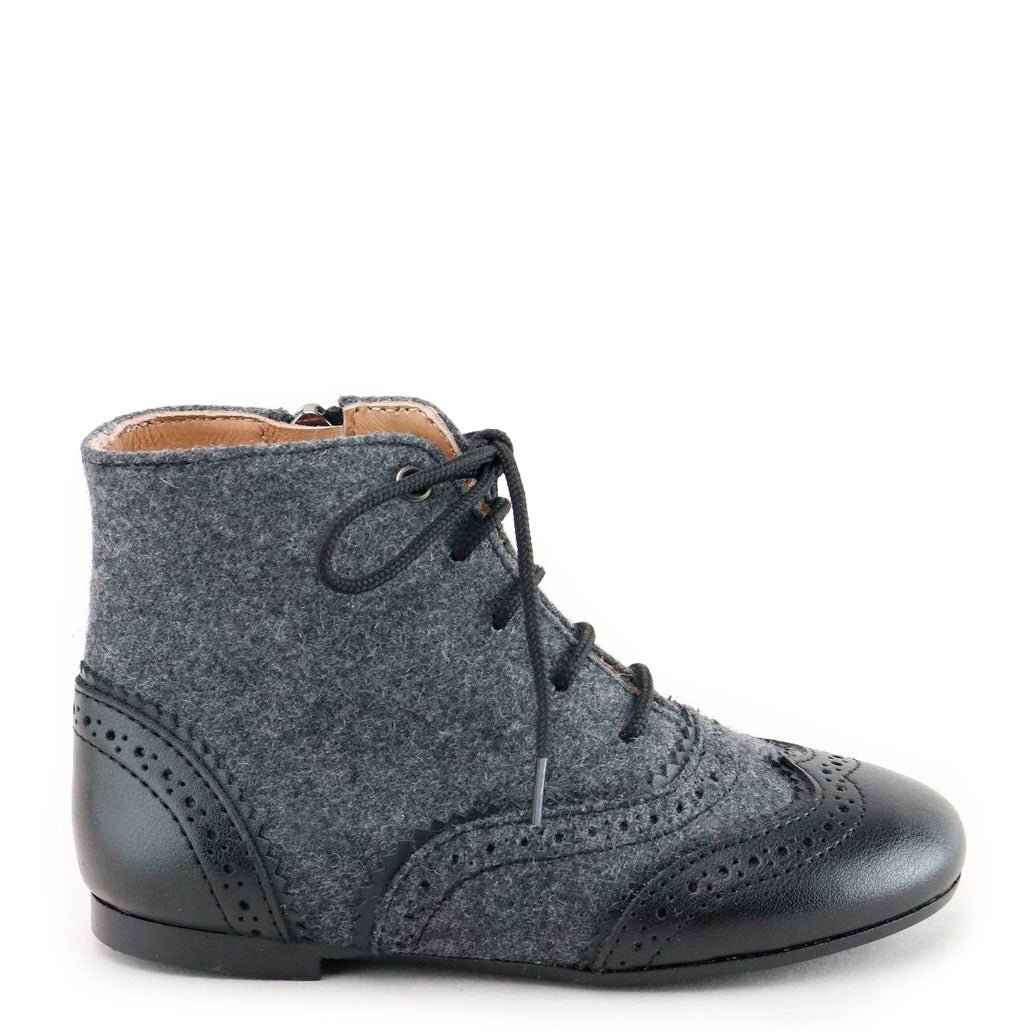 Papanatas Gray and Black Wingtip Bootie-Tassel Children Shoes