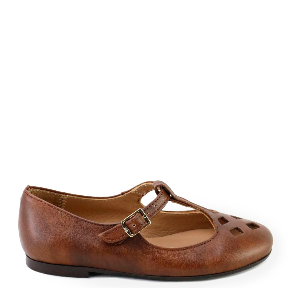 Papanatas Tabaco Perforated T Strap Mary Jane-Tassel Children Shoes