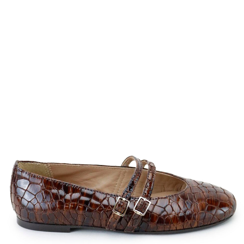 Papanatas Brown Shine Croc Buckle Mary Jane-Tassel Children Shoes