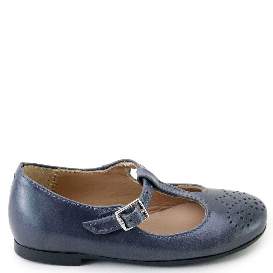 Papanatas Slate Perf T Strap Mary Jane-Tassel Children Shoes