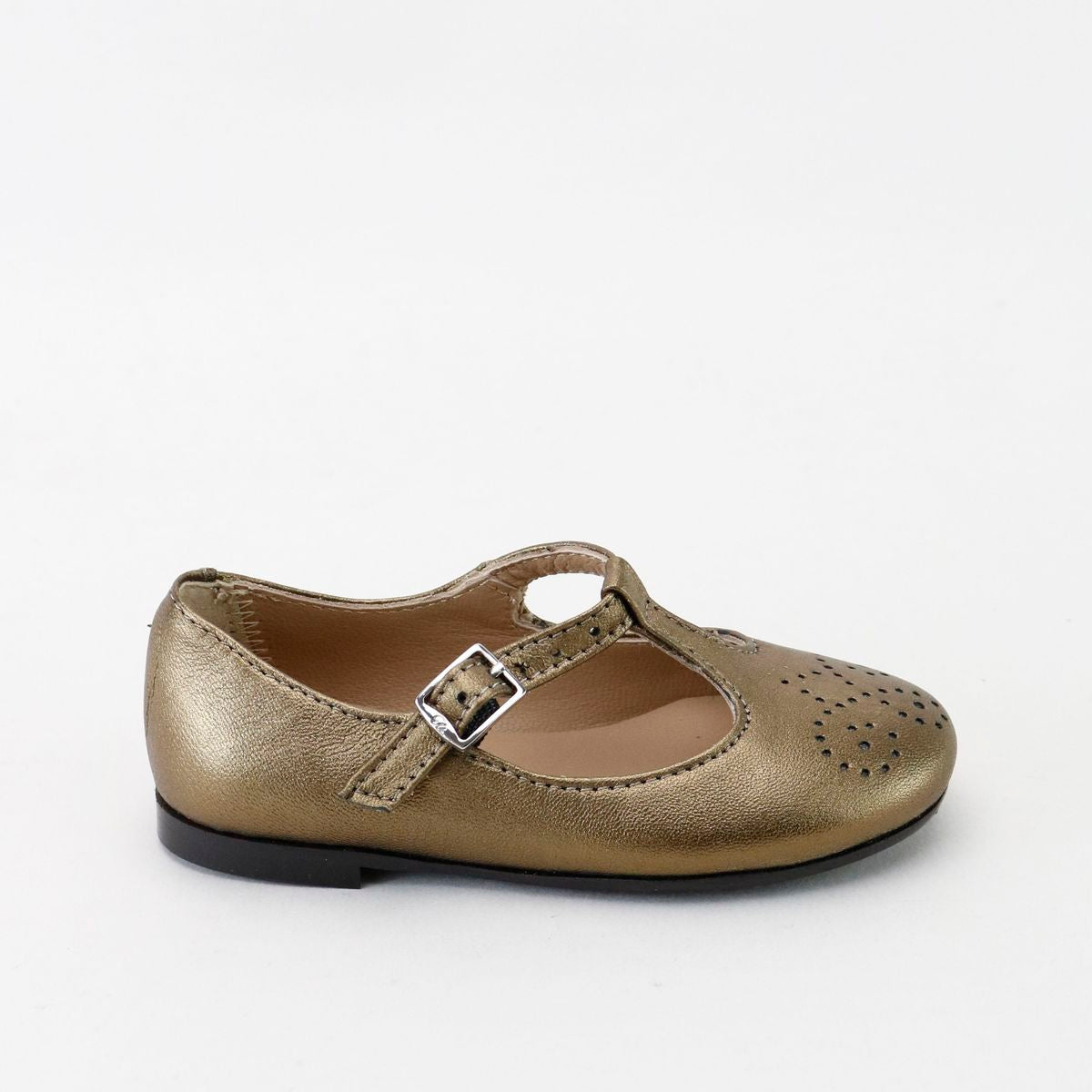 Papanatas Bronze T Strap Perf Mary Jane