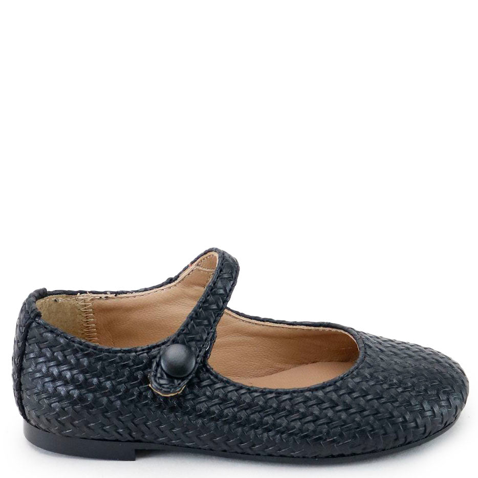 Papanatas Black Leather Weave Mary Jane-Tassel Children Shoes
