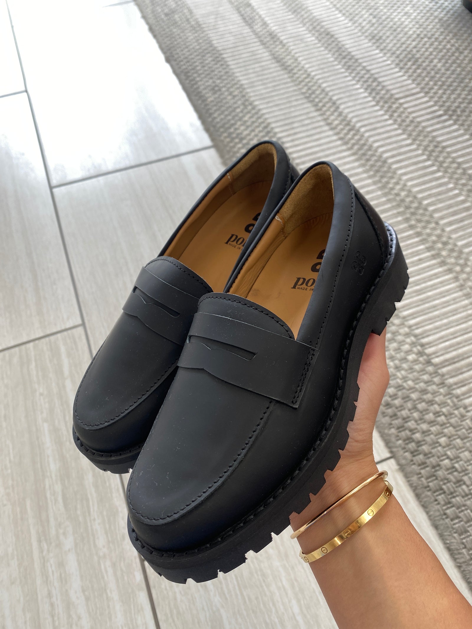 Porte Black Rubber Chunky Penny Loafer-Tassel Children Shoes