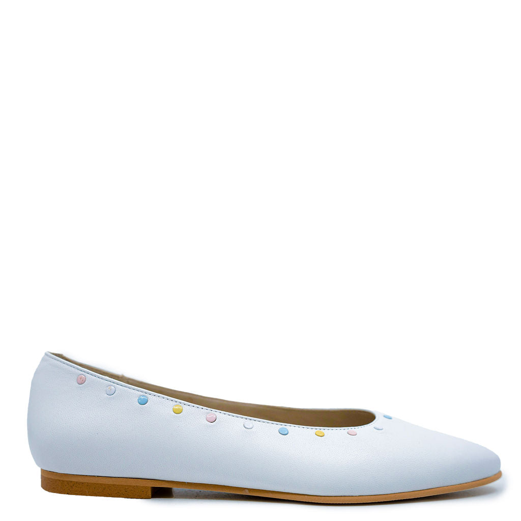 LMDI White Pastel Stud Ballet Flat-Tassel Children Shoes