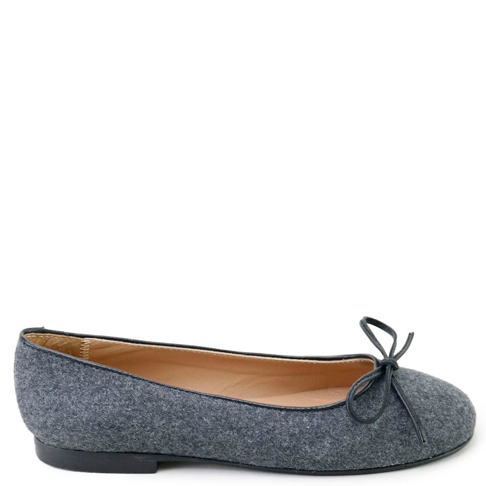 Papanatas Gray Wool Bow Ballet Flat-Tassel Children Shoes