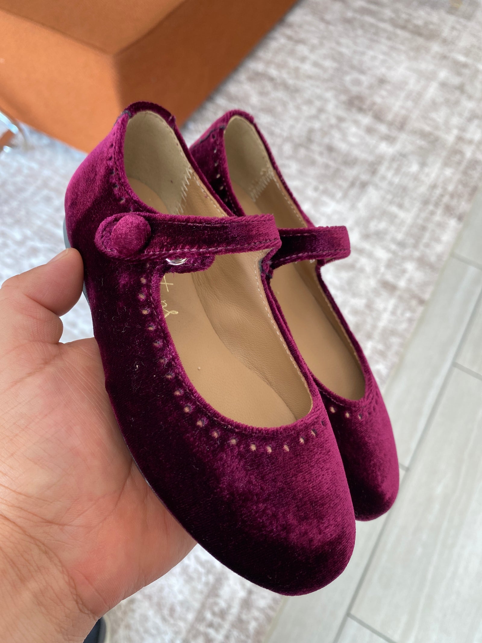 Papanatas Burgundy Velvet Mary Jane-Tassel Children Shoes
