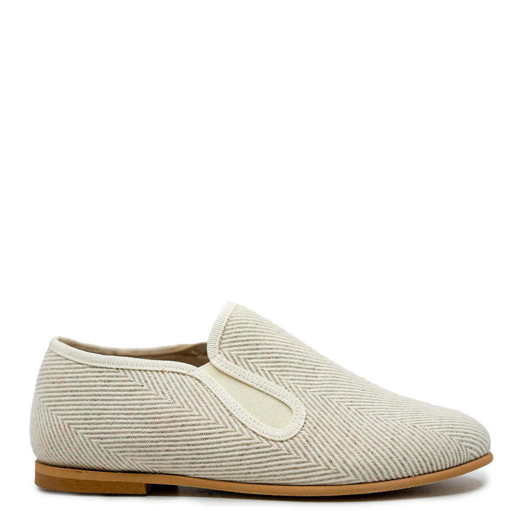 LMDI Beige Herringbone Smoking Loafer-Tassel Children Shoes
