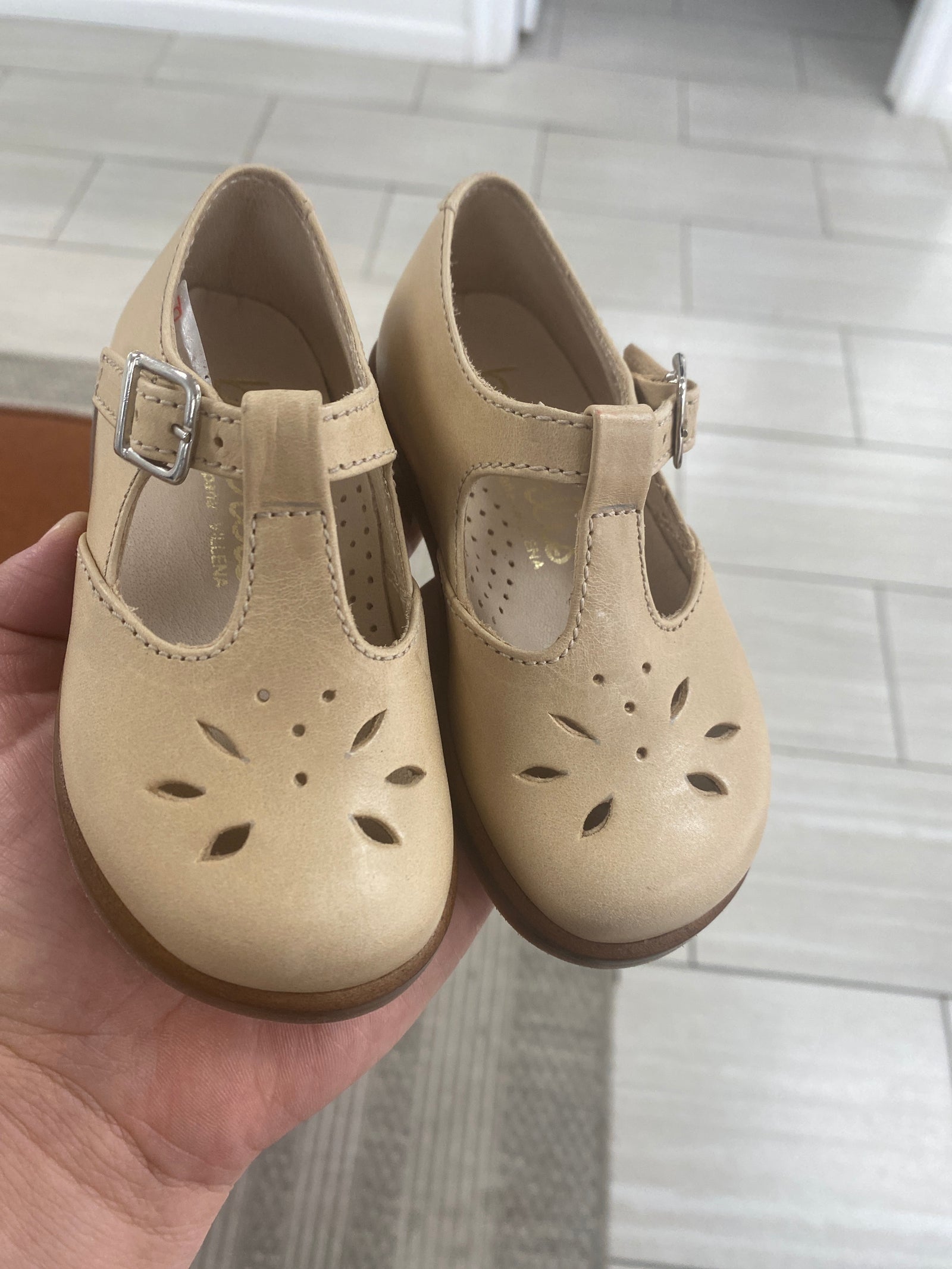 Beberlis Vintage Taupe Perforated Buckle Shoe-Tassel Children Shoes