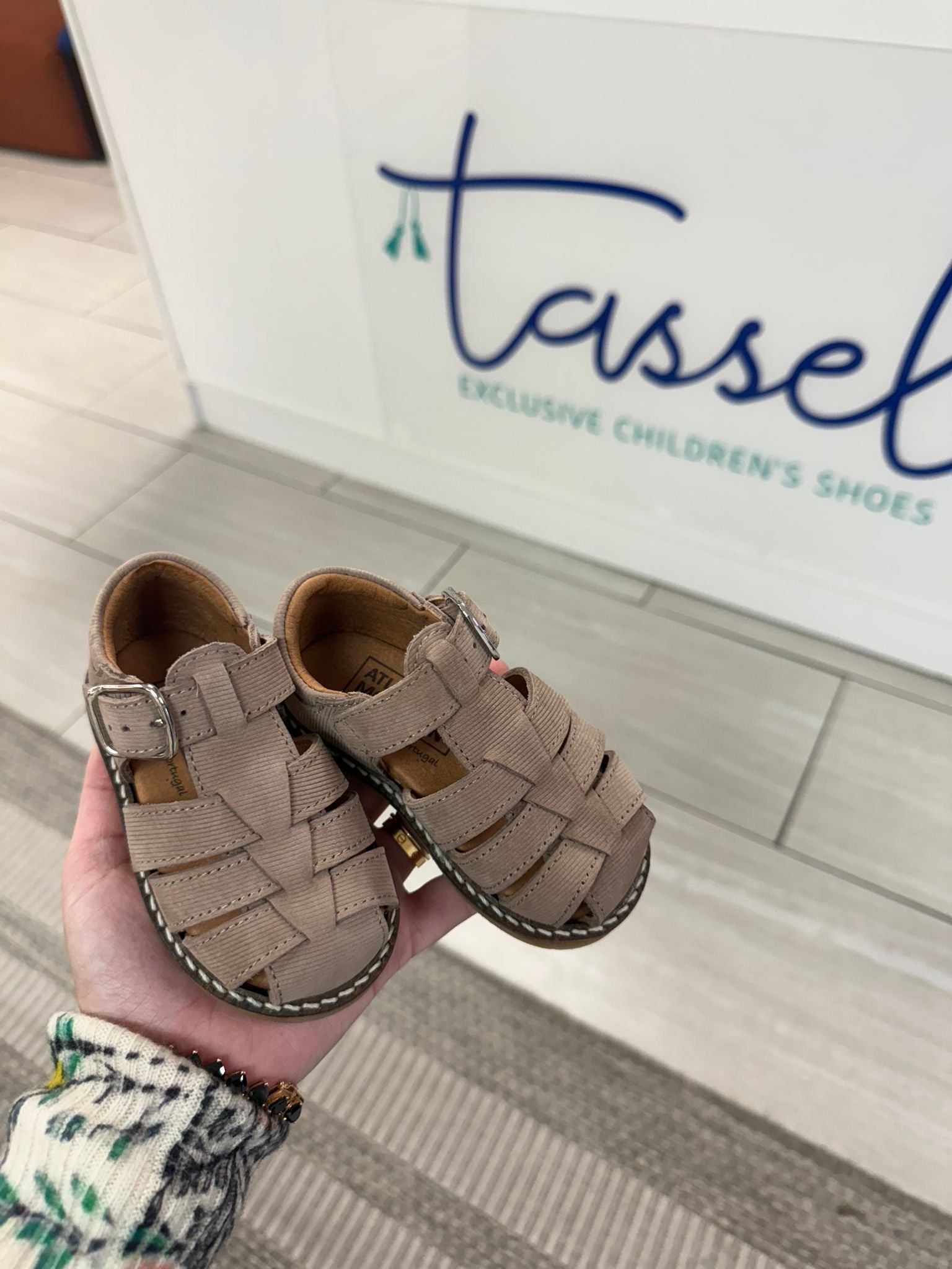 Atlanta Mocassin Taupe Textured Fisherman Baby Sandal-Tassel Children Shoes